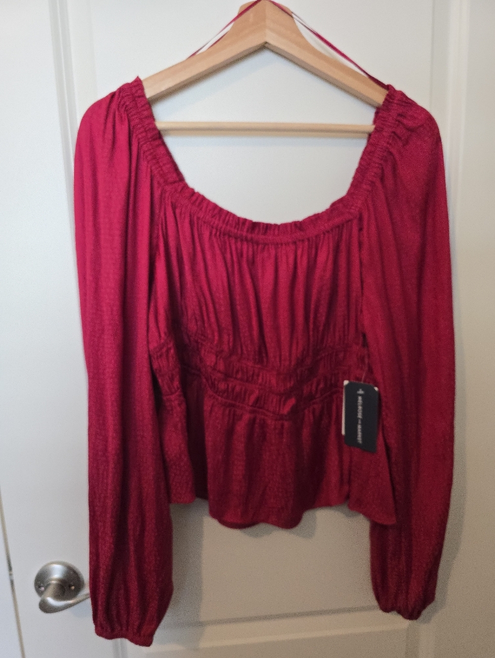 Melrose & Market Womens Red Long-Sleeve Peasant Blouse
